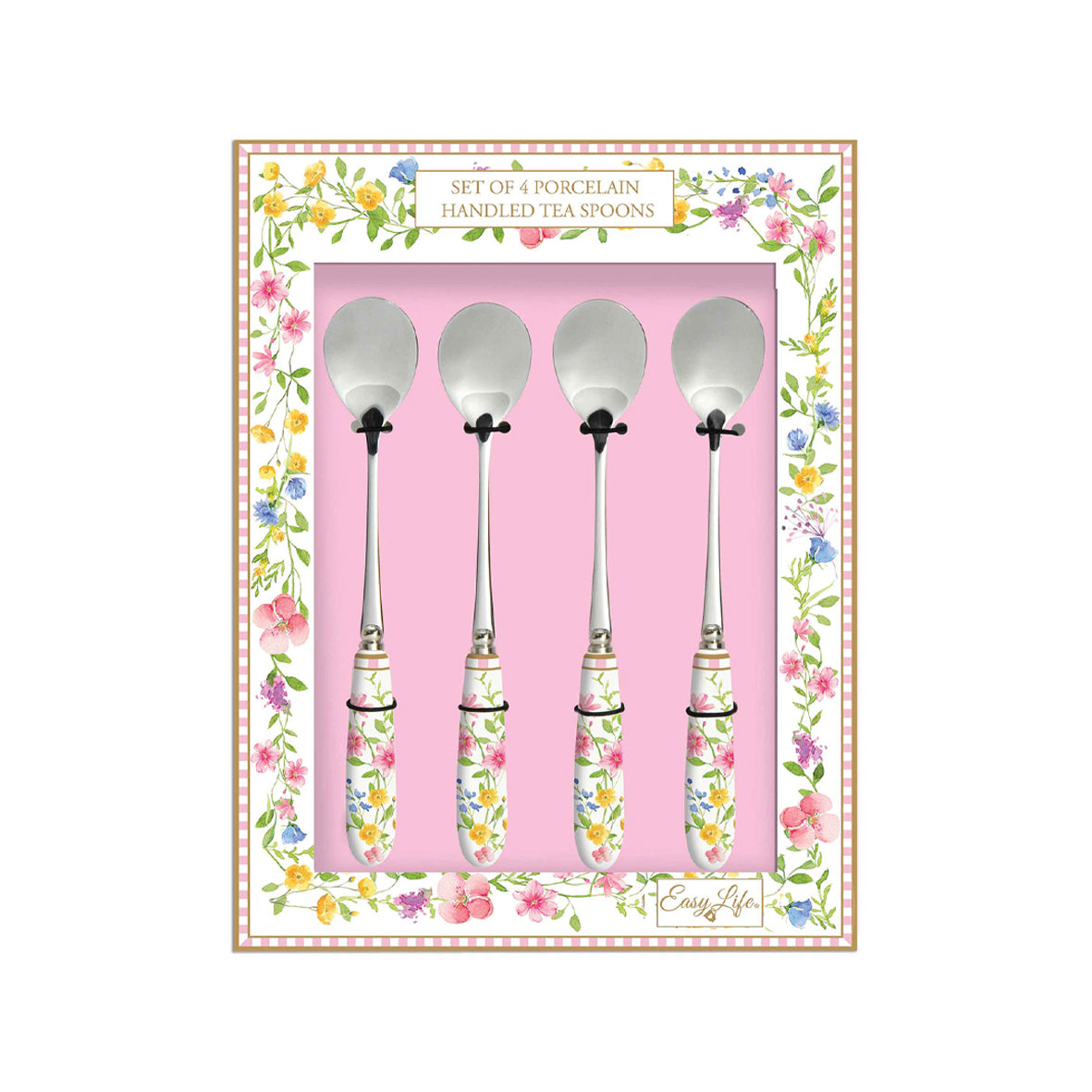 Set 4 teaspoons with porc.in colour box handle HAPPY EASTER