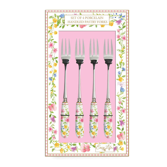 Set 4 dessert forks with porcelain handle in c.b. HAPPY EASTER