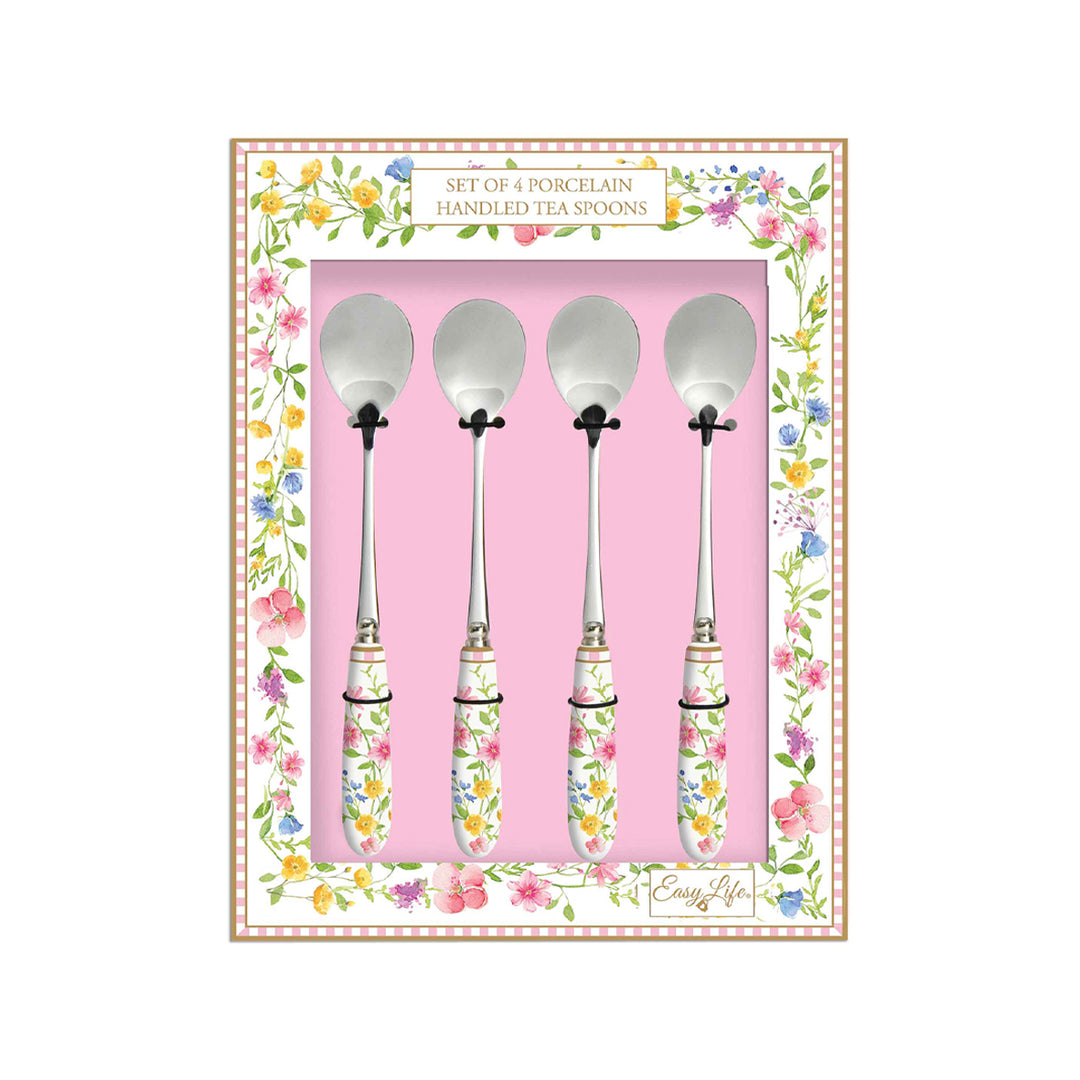 Set 4 teaspoons with porc.in colour box handle HAPPY EASTER