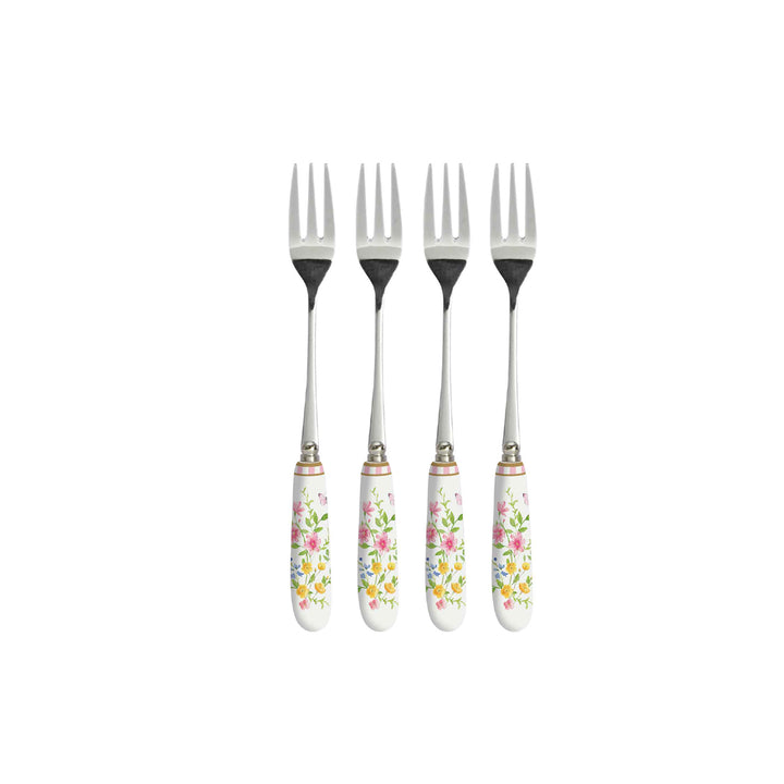 Set 4 dessert forks with porcelain handle in c.b. HAPPY EASTER